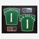 Edwin van der Sar & Peter Schmeichel signierte Manchester United Torwart-Trikots – doppelt gerahmte Vitrine